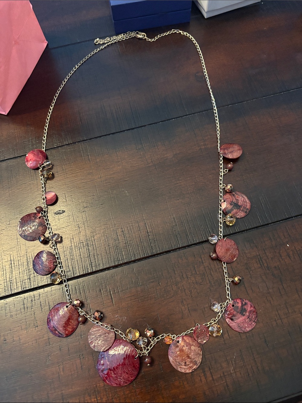 Women’s Multi-Disk Dangle Necklace in Burgundy